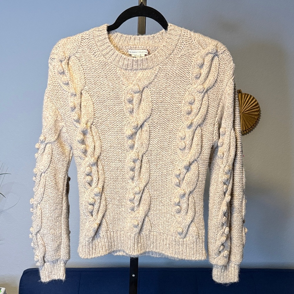 Sunday Collective Oatmeal Cable Knit Baby Alpaca Wool Sweater size 10 girl